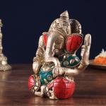 Pure Brass Lord Ganesha | 5" x 4" x 2.5" | 0.8 kg | Stone Inlay Work | Portable Sacred Art | Perfect Gift Size | Jaipurio